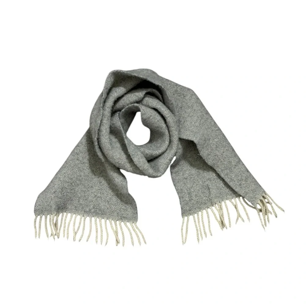 Cashmere Wool Blend Muffler Scarf Grey Made in Italy Fringe Trim Unisex 8